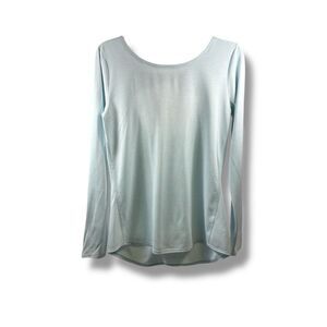 Athleta Long Sleeve Pullover Keyhole Crossed Back Top in Aqua Size S
